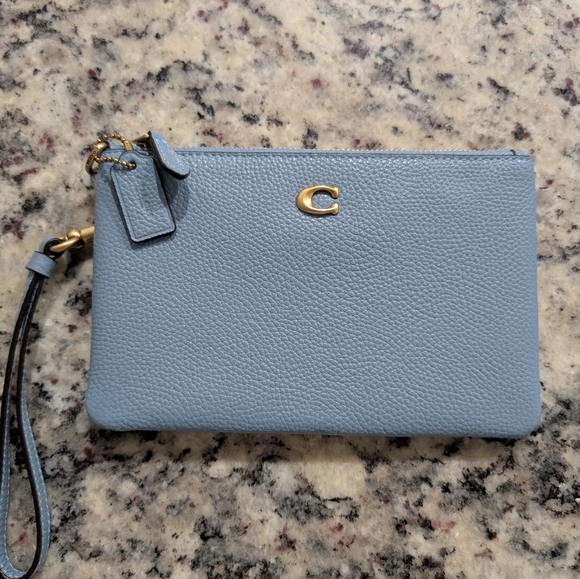 Coach Light Blue Leather Wristlet - Picture 1 of 4